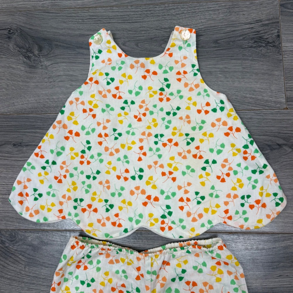 Vintage Carter's Girls Floral Scalloped Top & Bloomers 3T Orange Green Yellow - Picture 2 of 9
